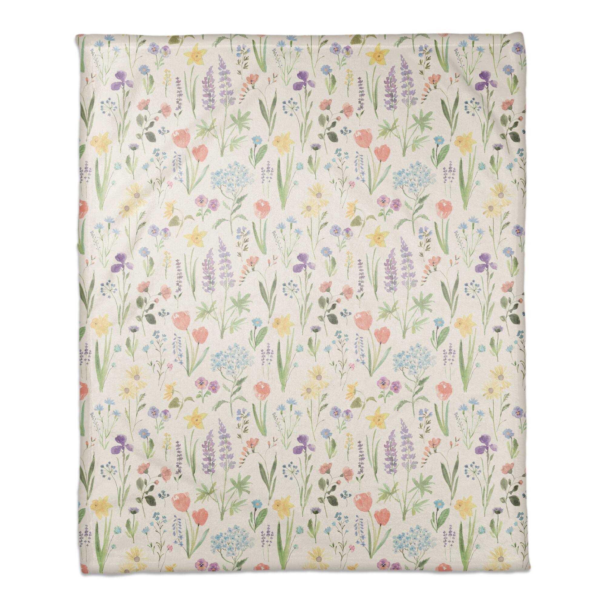 Floral Meadows Coral Fleece Blanket